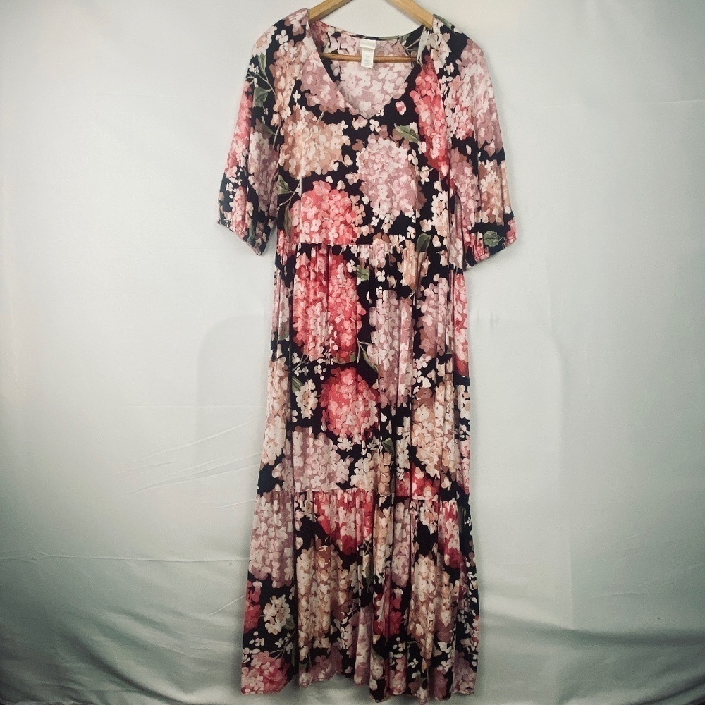 H&M women's Sz S short sleeve‎ maxi dress floral Cottage core Prairie Romantic